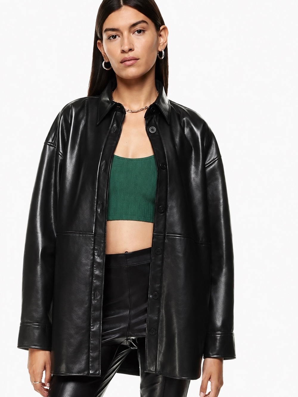 Babaton Pelli Shirt Jacket in Faux Leather Black Aritzia